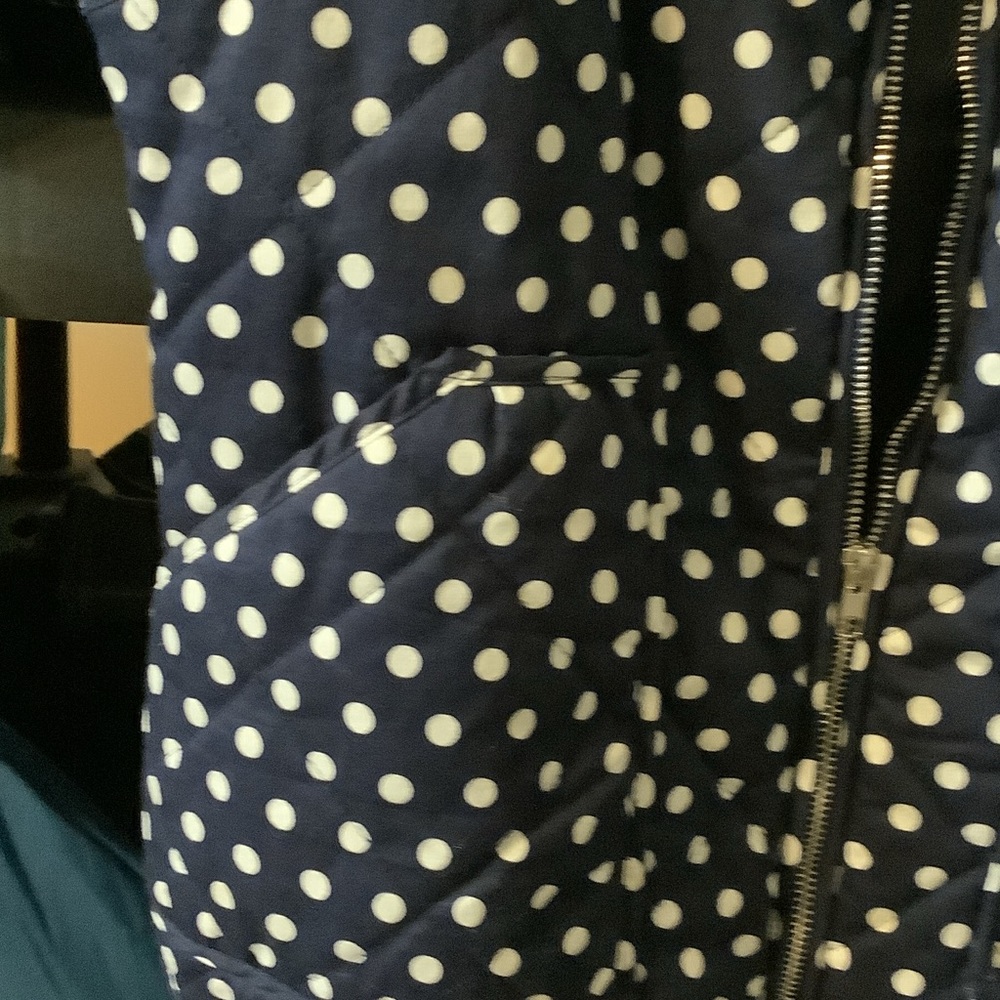 Peach Love California Dark Blue and White Polka Dot quilted zipper vest, small - Picture 4 of 8